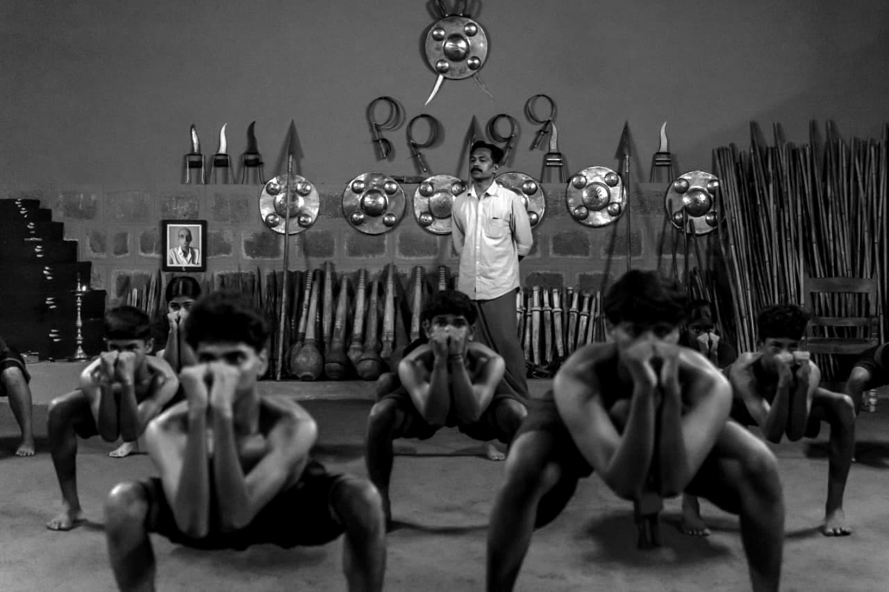 Gurukkal Sumesh Subramanian with traditional Kalaripayattu weapons